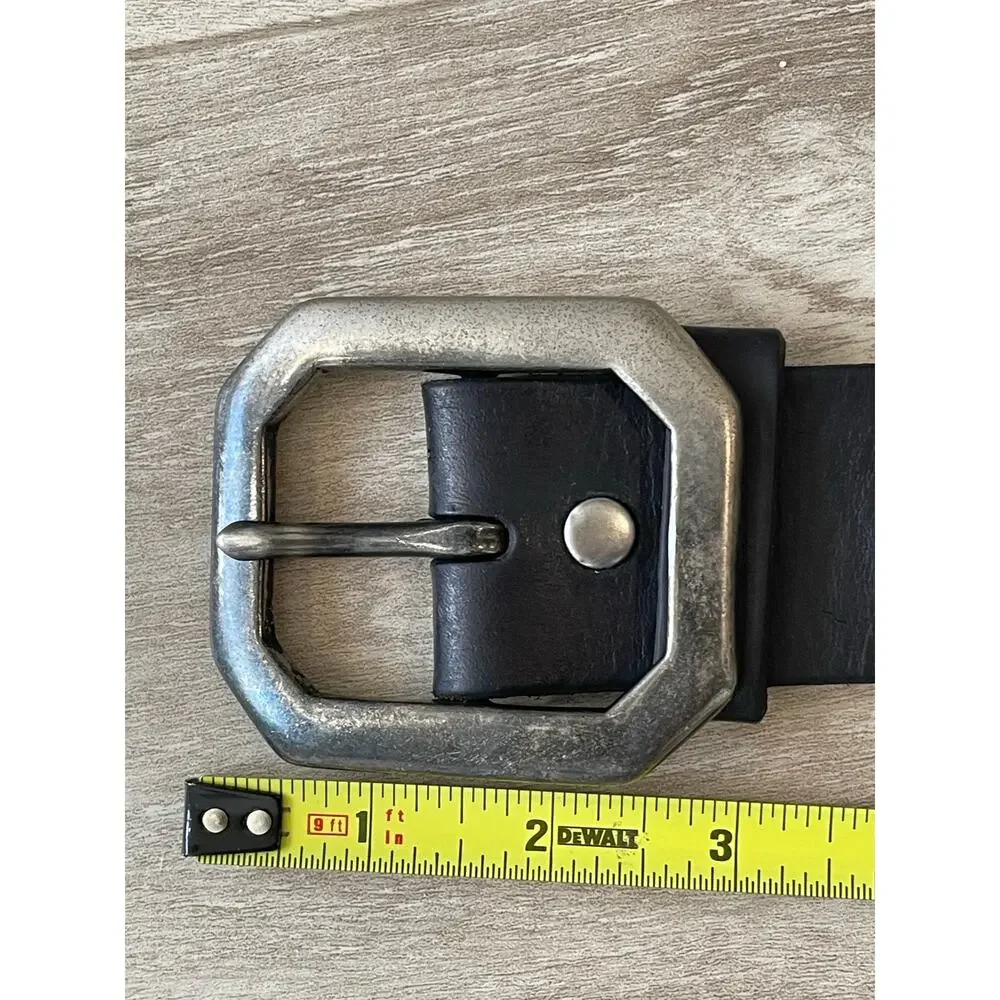 Belt Leather Waist 37-41 Black True Religion Studded Large Metal Buckle Unisex